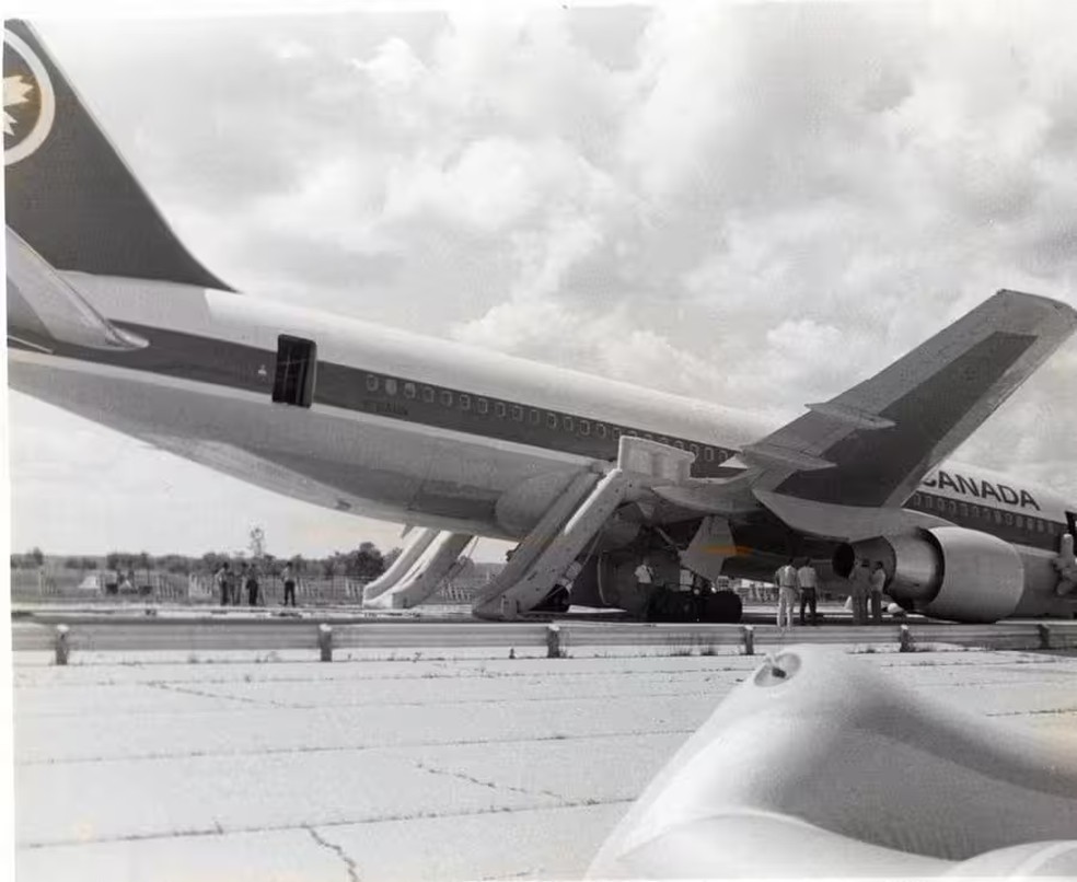 Voo Air Canada 143, conhecido como o 'planador de Gimli' — Foto: Gimli Glider Exhibit/Divulgação