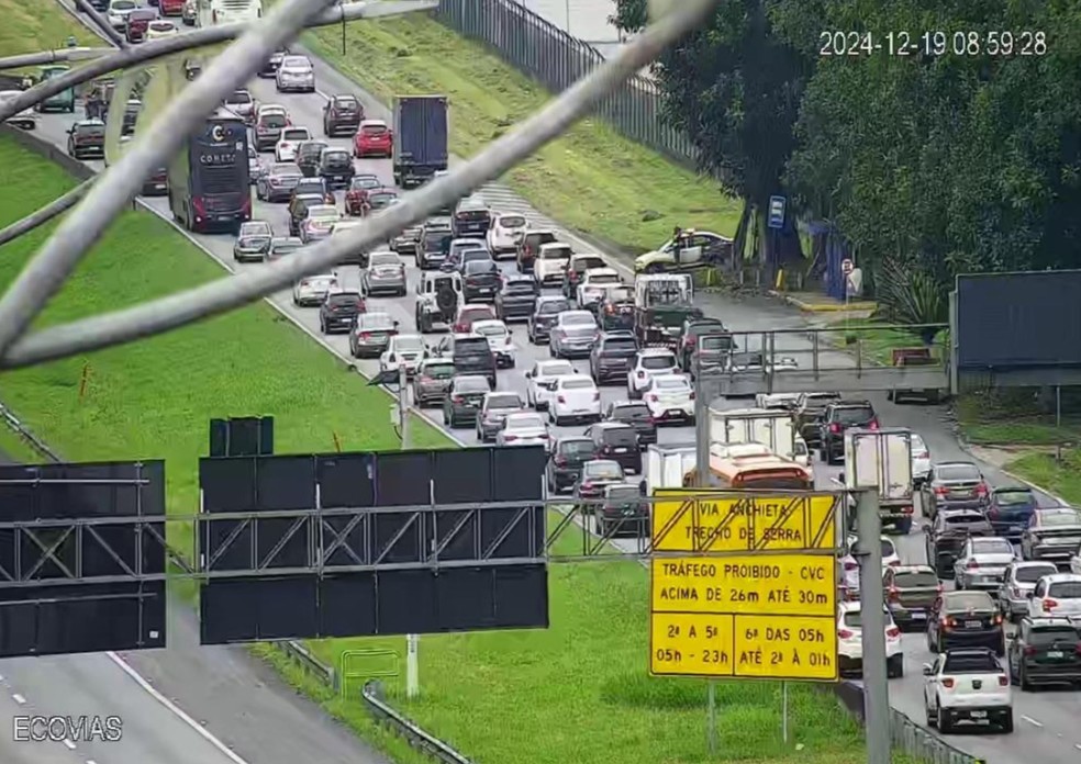 Rodovias do litoral de SP têm mais de 30 km de congestionamento às vésperas do Ano Novo — Foto: Ecovias