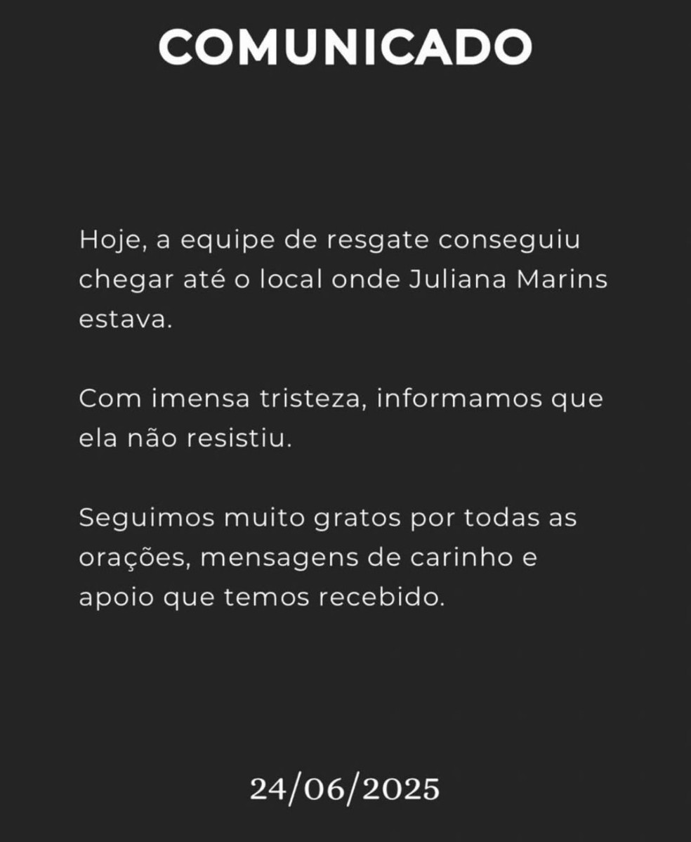 Família confirma morte de Juliana Marins — Foto: Reprodução/Instagram