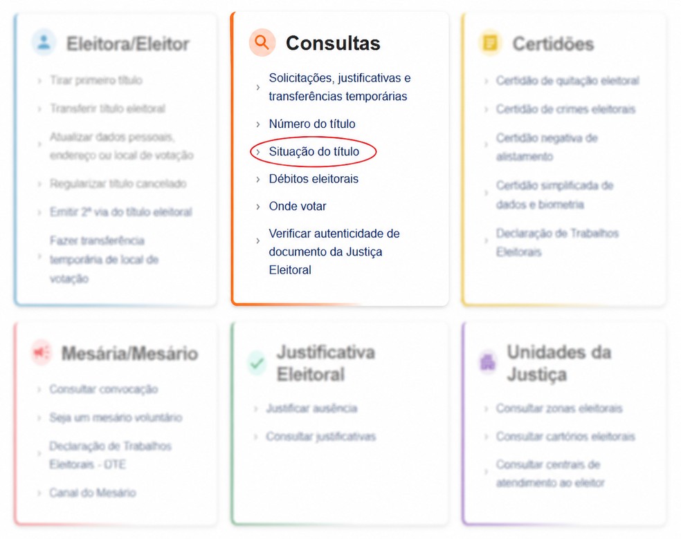 Reprodução de tela do portal do TSE para consultas sobre o título eleitoral. — Foto: Reprodução