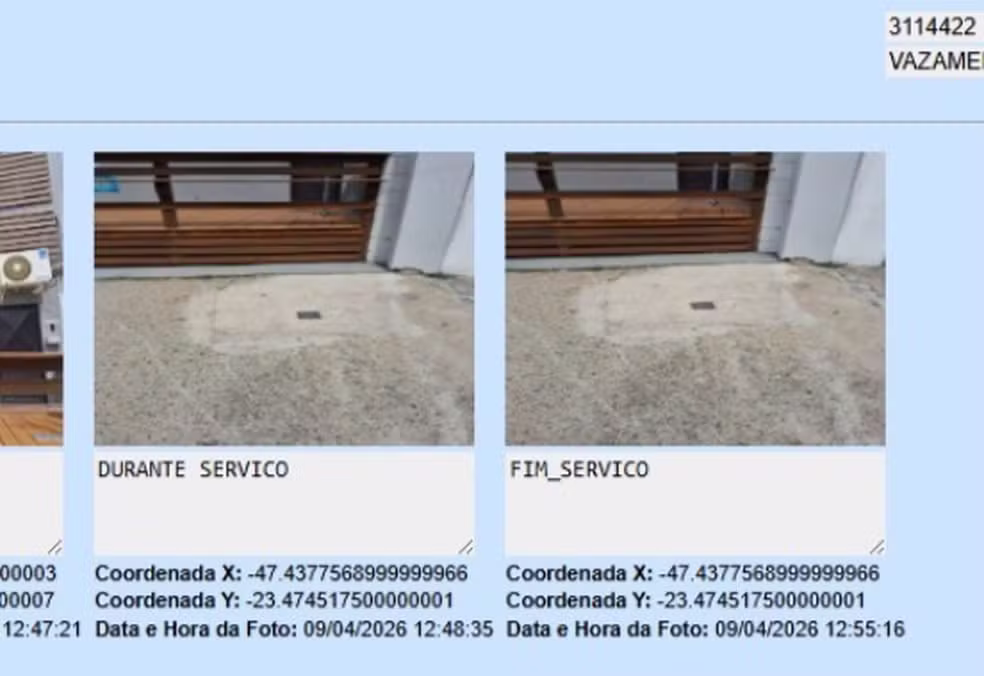 Documento do Saae de Sorocaba (SP) mostra mesma imagem para antes e depois de intervenção — Foto: Reprodução