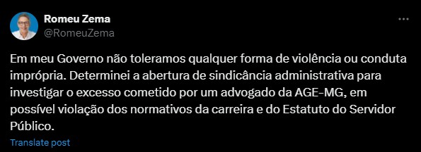 Governo de MG vai investigar conduta de procurador que cuspiu em funcionária de cinema