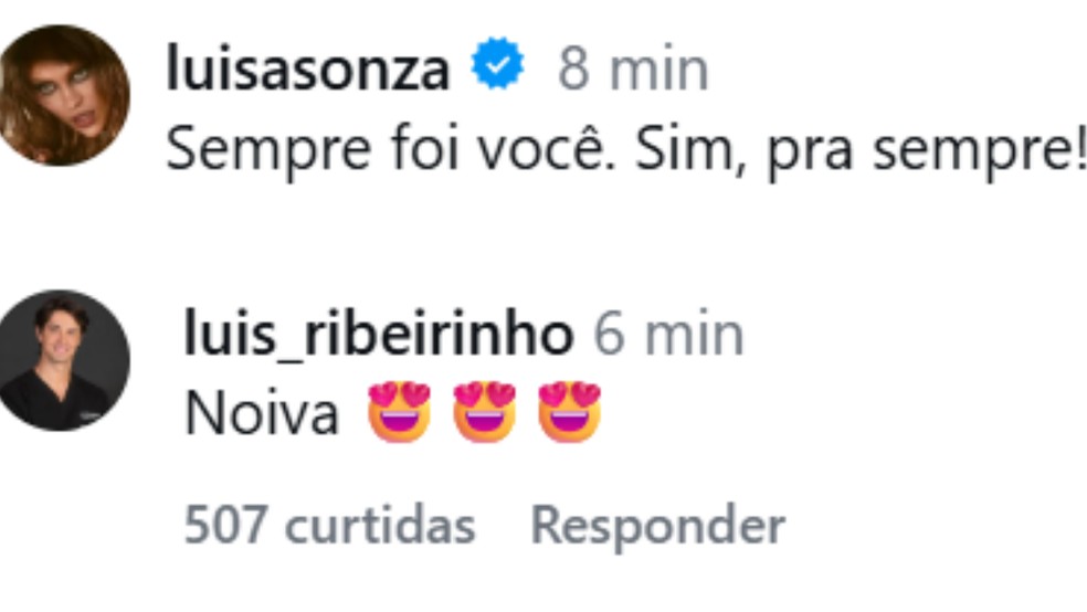 Luis Ribeirinho comenta em post de Luísa Sonza — Foto: Reprodução/Instagram