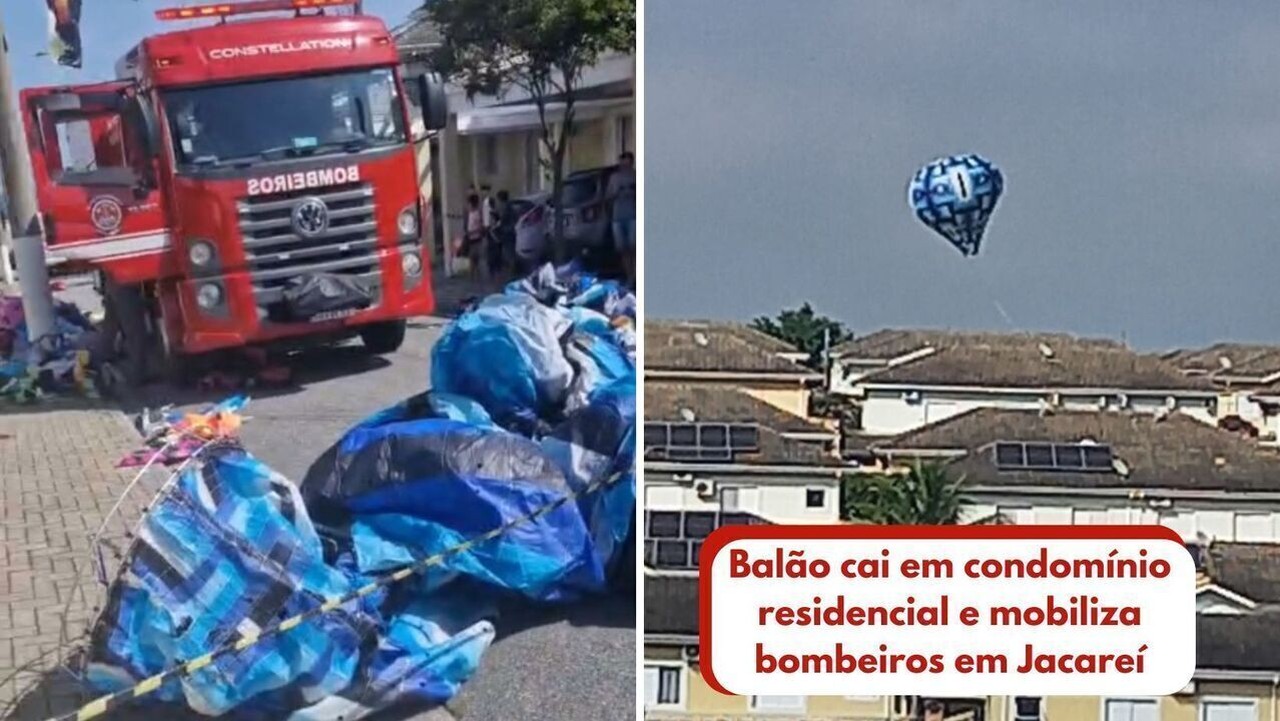 Balão cai em condomínio residencial e mobiliza bombeiros em Jacareí; veja VÍDEO