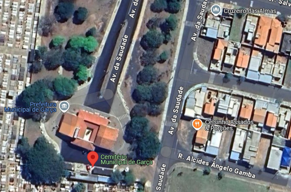 Localização do bar Celsinho - Assados e Porções, ao lado do Cemitério Municipal de Garça (SP) — Foto: Google Maps/reprodução