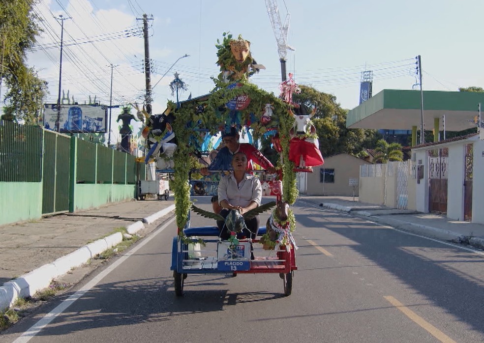 Meio de transporte mais popular em Parintins, triciclo ganha as cores azul e vermelho para agradar ambas as torcidas. — Foto: Alexandro Pereira/Rede Amazônica