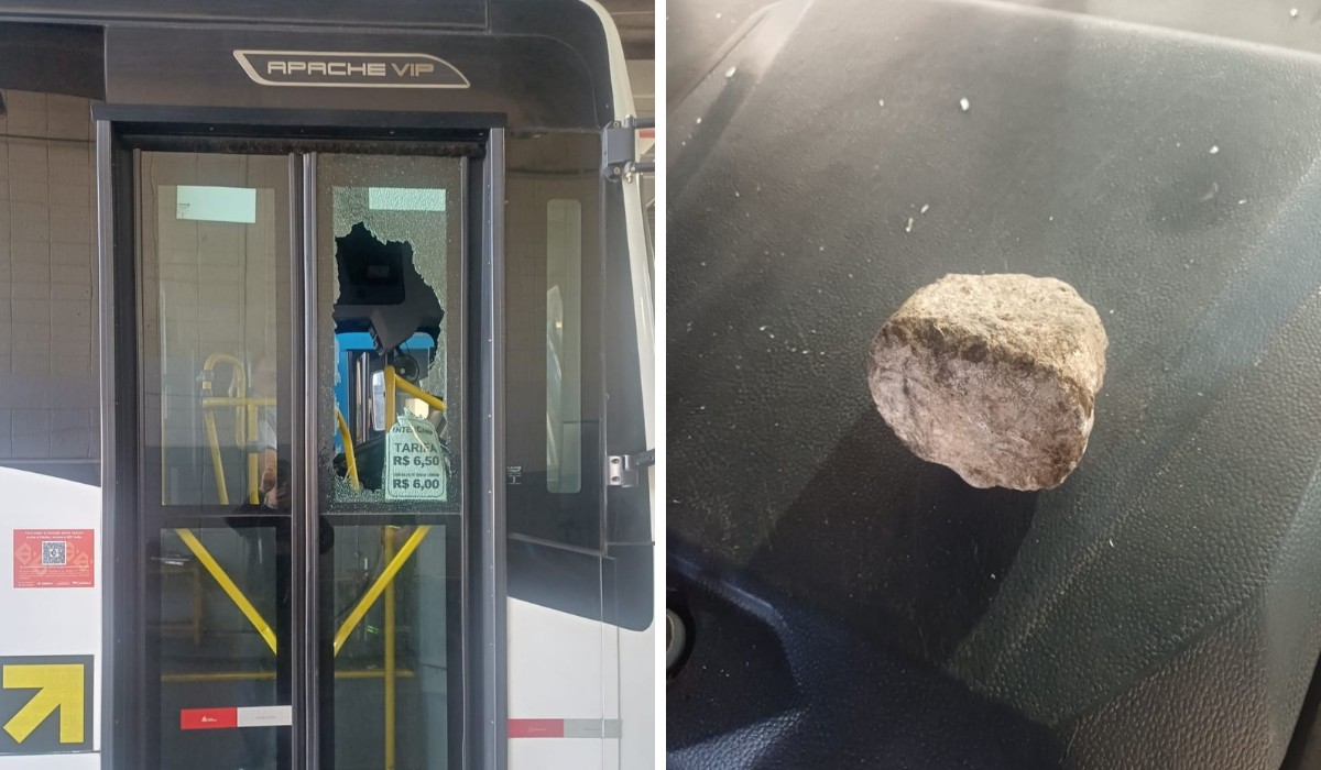 Homem joga pedra em ônibus e fere motorista após confusão no trânsito