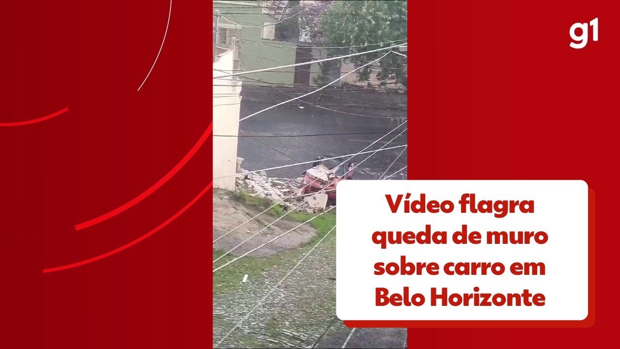 Tempestade com vendaval e granizo provoca estragos em BH; vídeo flagra muro desabando sobre carro