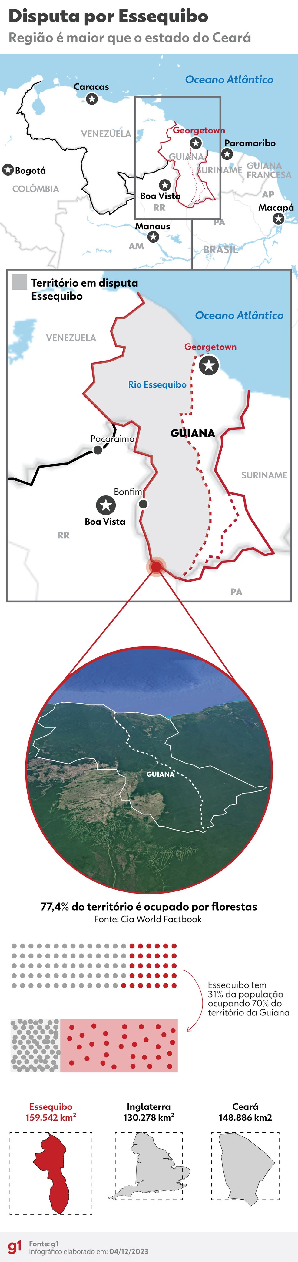 Infográfico mostra mais detalhes da região de Essequibo — Foto: g1