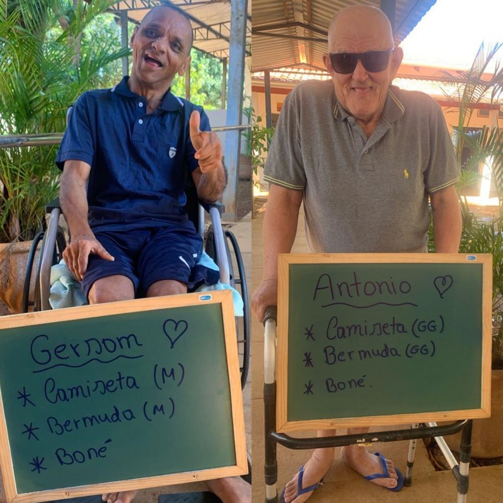 Gersom e Antonio querem camisetas, bermudas e boné — Foto: Abrigo João XXIII/Divulgação