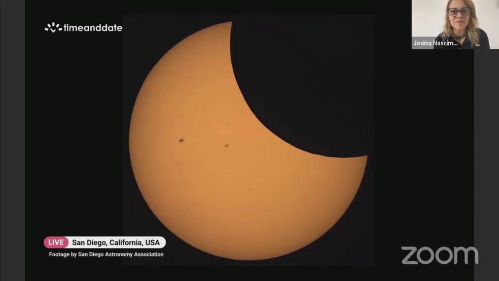 Registro do eclipse em San Diego, Califórnia, nos Estados Unidos — Foto: Reprodução/ON