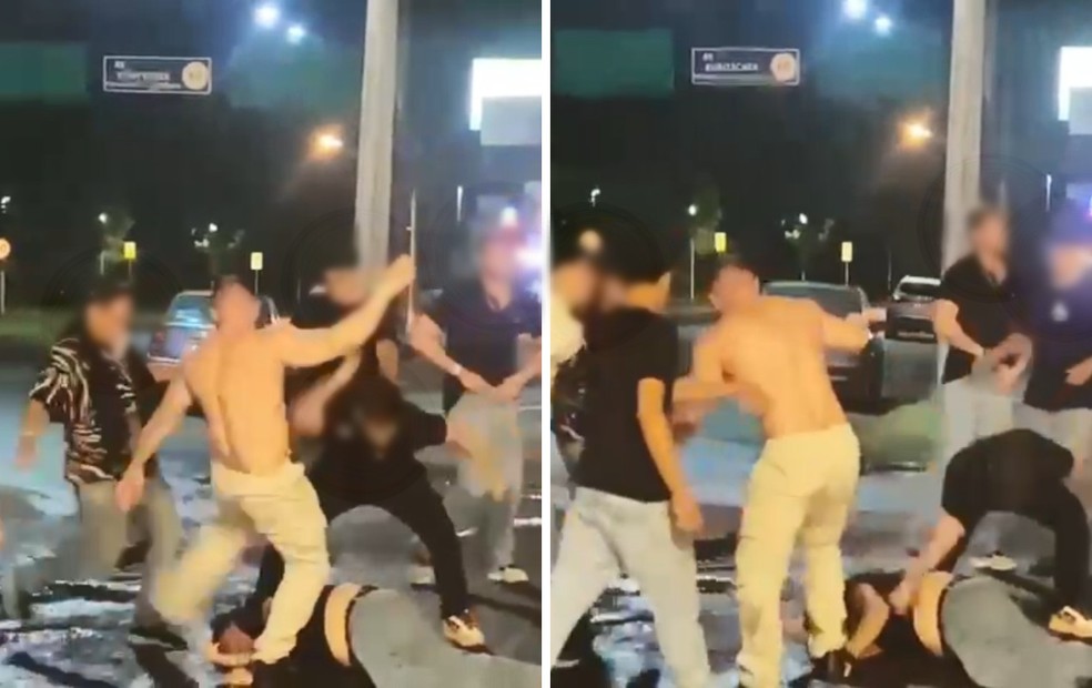 Vídeo mostra vítima sendo espancada por homens em frente ao bar em Rio Preto (SP) — Foto: Arquivo pessoal