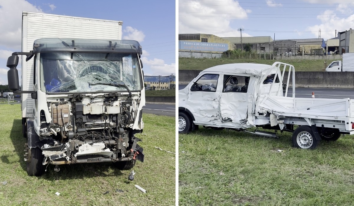 Batida entre caminhões deixa ferido na Rodovia Anhanguera em Americana