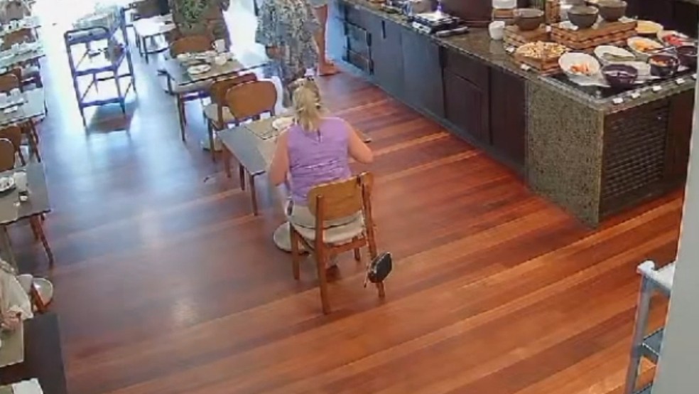Suspeita de furtar bolsa estava hospedada no mesmo hotel que a vítima. — Foto: Reprodução