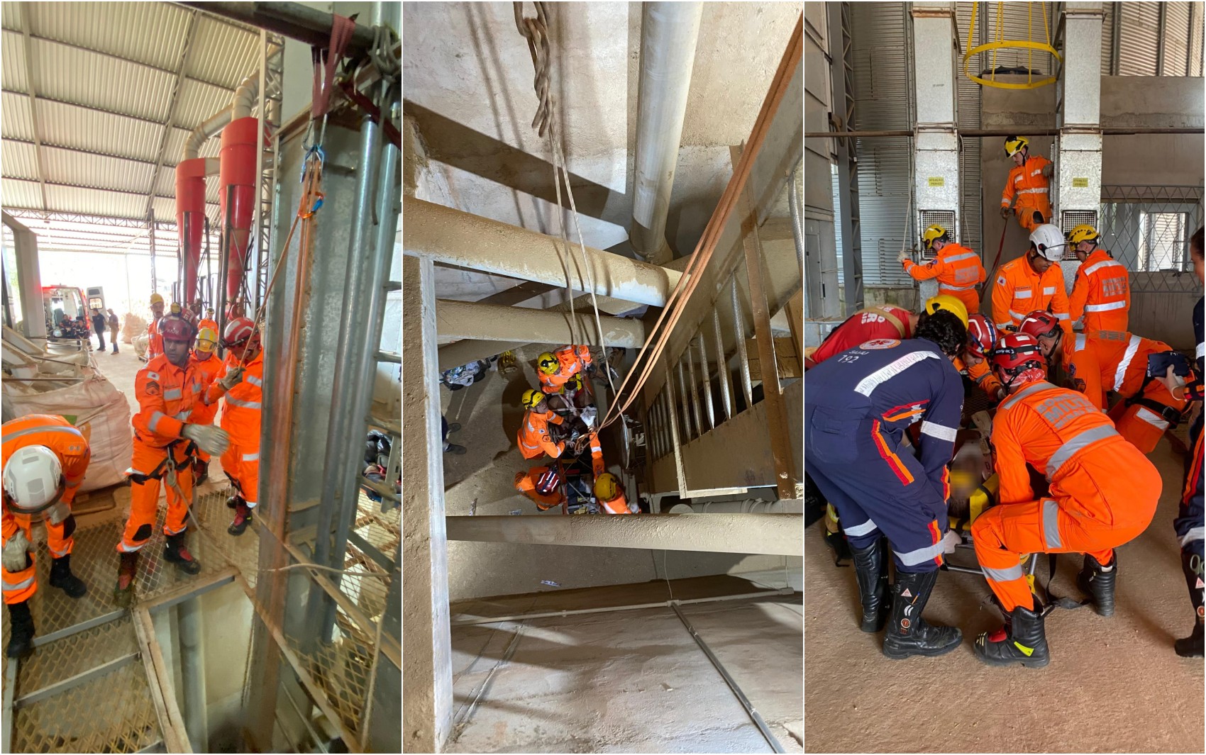 Trabalhador sofre queda de 10 metros em elevador de grãos e é resgatado com ferimentos graves em Alfenas, MG