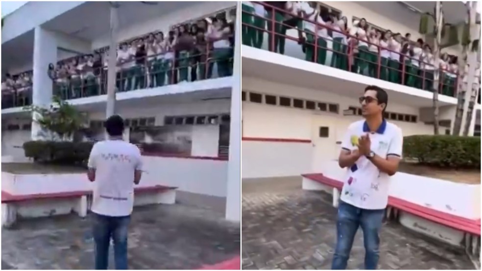 Professor é ovacionado por alunos após medalha de ouro em Olimpíada de Matemática — Foto: TV Verdes Mares/Reprodução