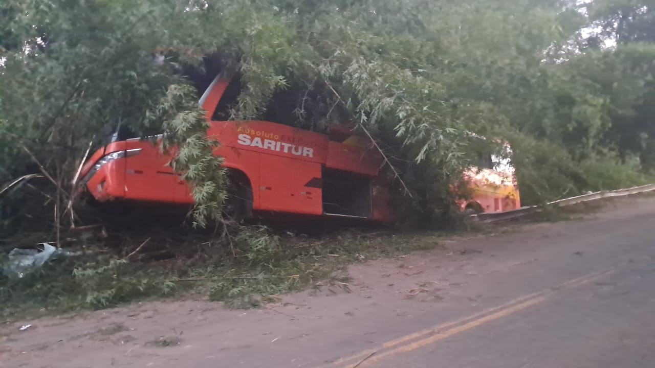 Sete pessoas ficam feridos após ônibus sair da pista na BR-259
