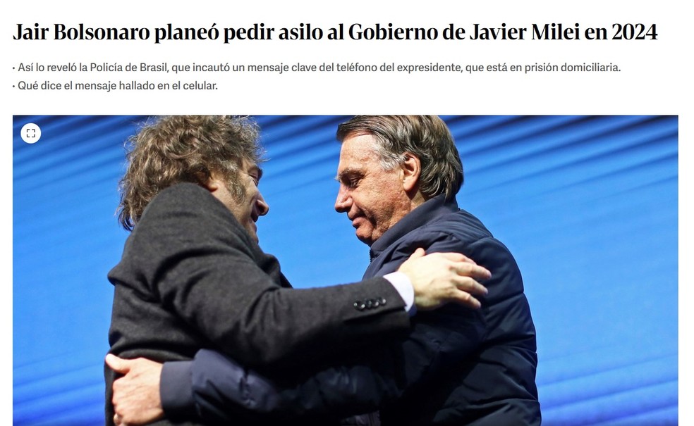 'Clarín' repercute rascunho de pedido de asilo de Bolsonaro à Argentina — Foto: Reprodução