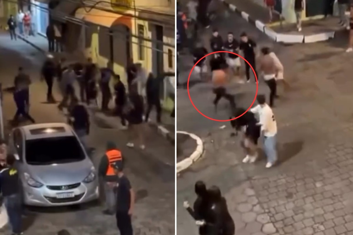 Homem é agredido durante briga generalizada em 'esquenta' de festa religiosa em SP; VÍDEO