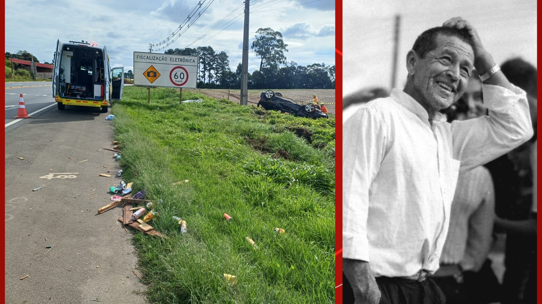 Catador de recicláveis morre ao ser atropelado em acostamento de rodovia, no Paraná; carro capotou e parou em plantação