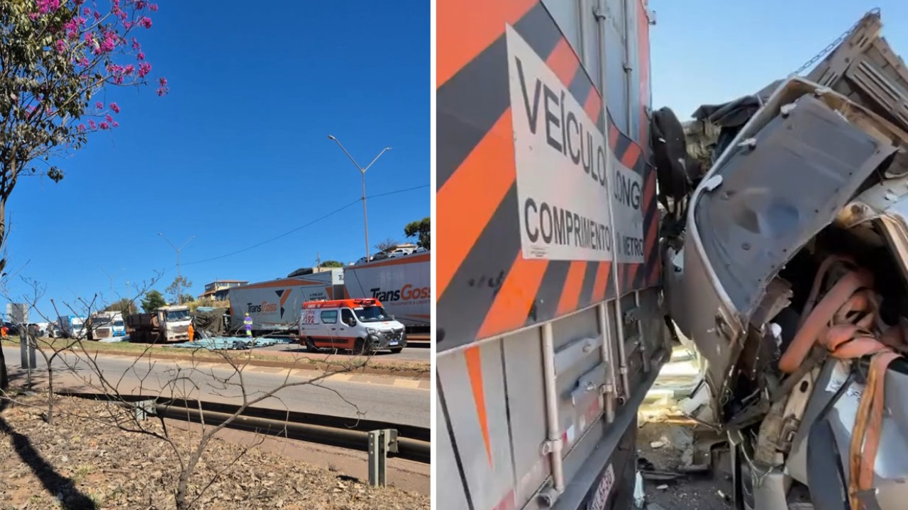 Engavetamento envolvendo cinco veículos deixa um ferido e bloqueia BR-381 na Grande BH