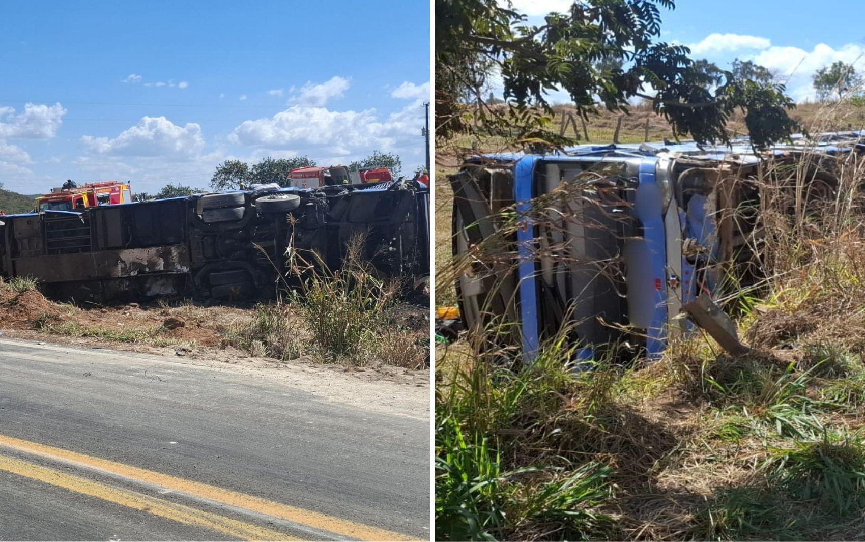 Bebê e mais quatro pessoas morrem em acidente entre caminhão, ônibus e dois carros na GO-010, dizem bombeiros