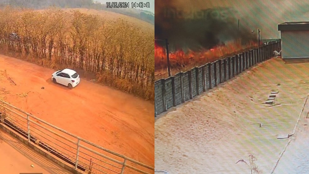 Fogo começa após carro do suspeito passar pela propriedade rural — Foto: Polícia Civil