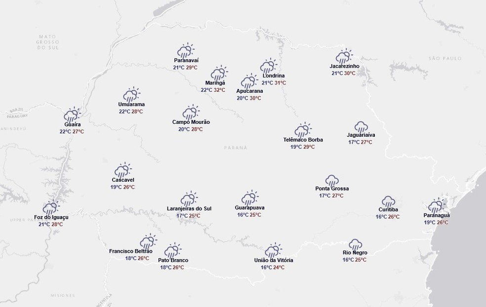 Previsão para quinta-feira, 13 de novembro — Foto: Reprodução/Simepar
