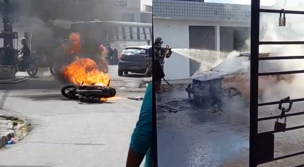 Uma moto e um carro também foram incendiados no Alto Jose Bonifácio — Foto: Reprodução/WhatsApp