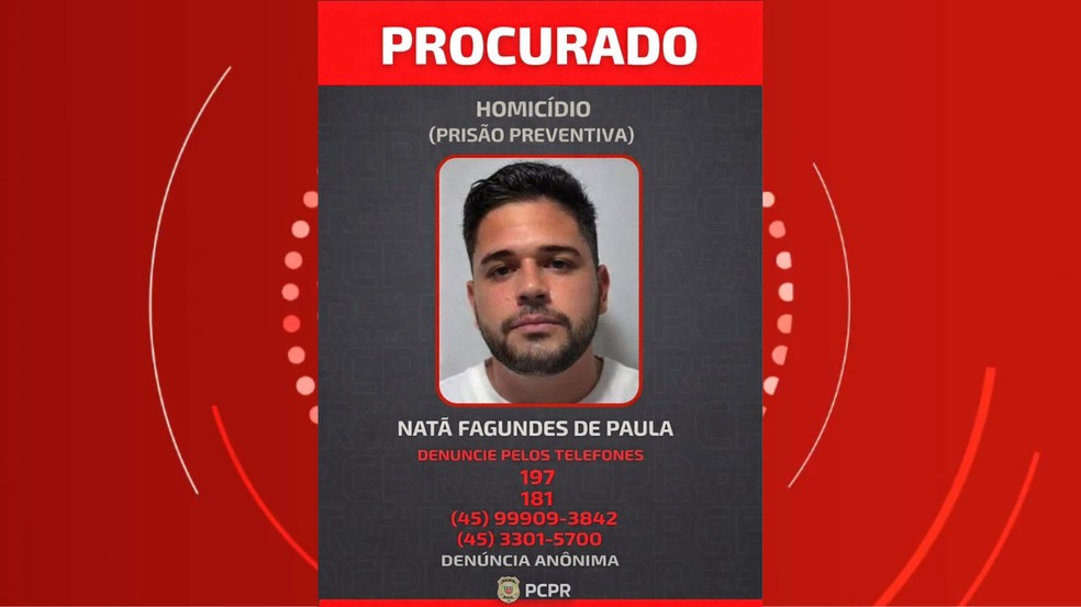 Nata de Paula está foragido — Foto: Polícia Civil do Paraná