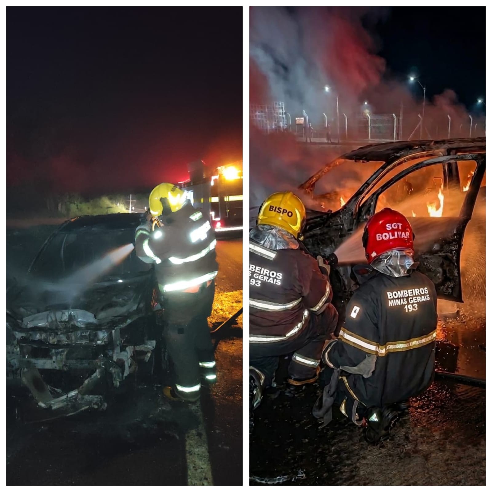 Carro pega fogo e fica destruído após motorista perceber fumaça no motor, em Januária