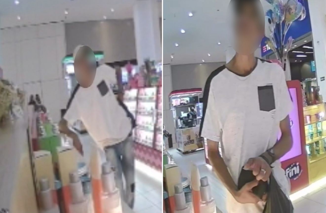 Homem finge comprar presente para a mulher e furta quiosque em shopping de Guarujá; VÍDEO