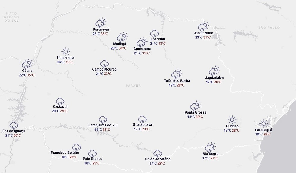 Previsão do tempo do Simepar para este domingo, 21 de setembro — Foto: Reprodução/Simepar