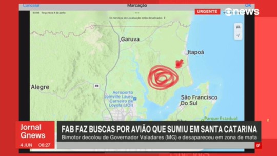 FAB faz buscas por avião que sumiu em Santa Catarina - Programa: Jornal GloboNews 