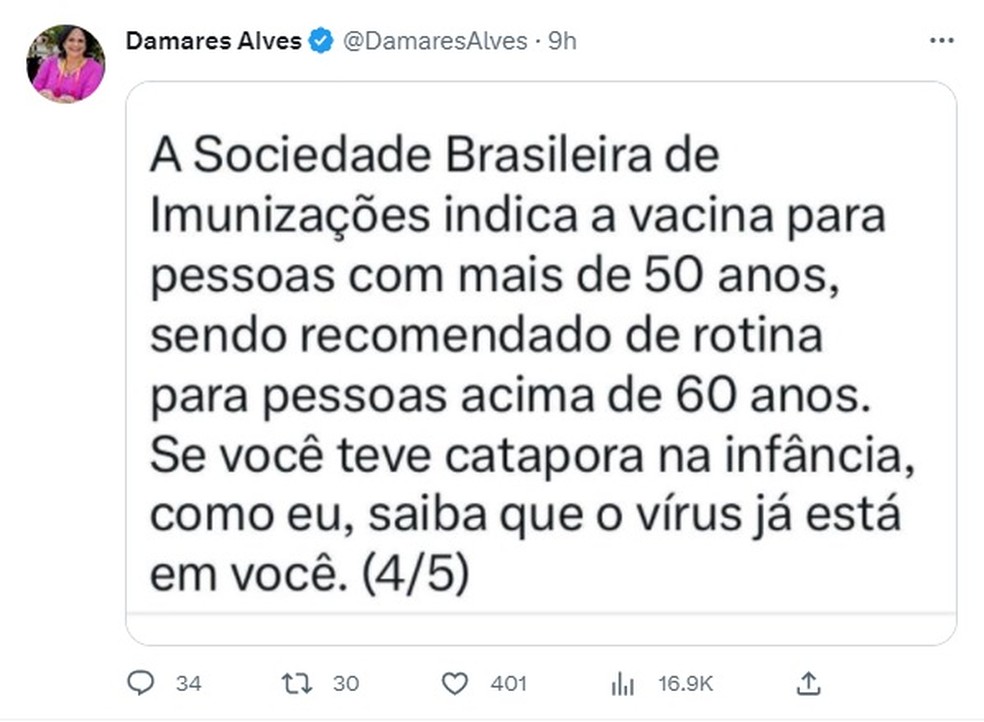 Damares afirma que teve paralisia facial e chegou a ser internada