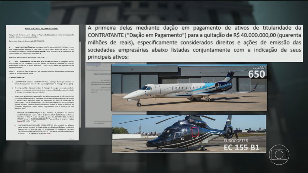 Aeronave e helicópero do mesmo modelo citado em relatório da PF sobre o Caso Master e Alexandre de Moraes. — Foto: Reprodução