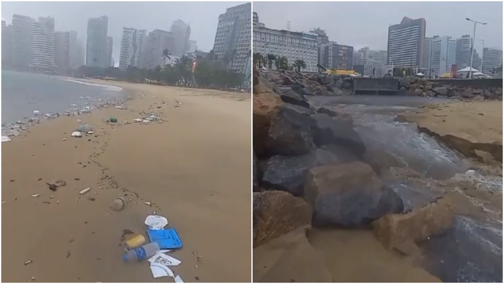 Esgotos irregulares despejam lixo, óleo e graxa na Praia de Iracema, em Fortaleza — Foto: Arquivo pessoal