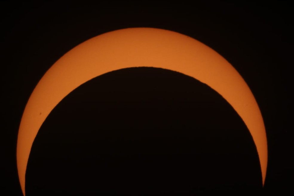 Ápice do eclipse solar em Rondônia — Foto: Clube de Astronomia e Ciência de Rondônia