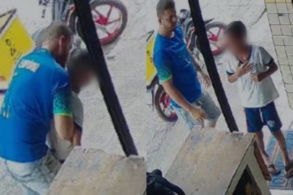 Câmera de segurança flagrou o momento em que homem aplicou a manobra de Heimlinch e salvou criança que estava engasgada — Foto: Reprodução/Vídeo