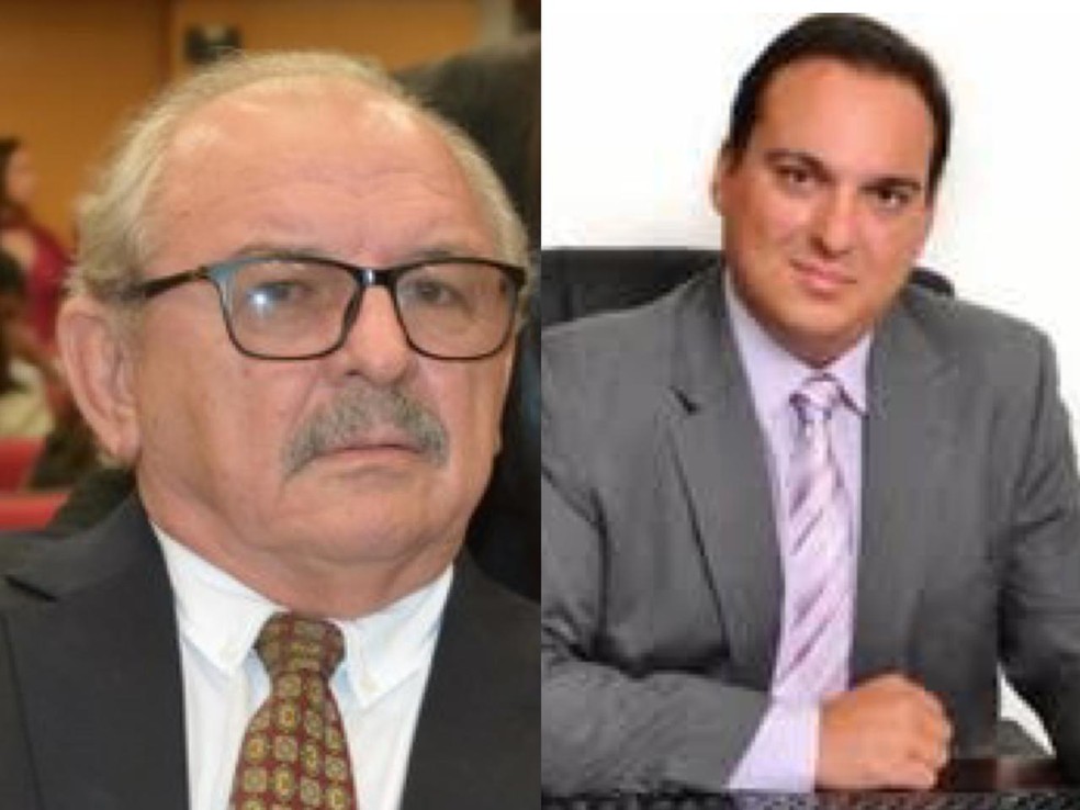 Desembargador Sideni Pimentel e o filho Rodrigo Gonçalves Pimentel; ambos são alvos da operação que investiga venda de sentença — Foto: Reprodução