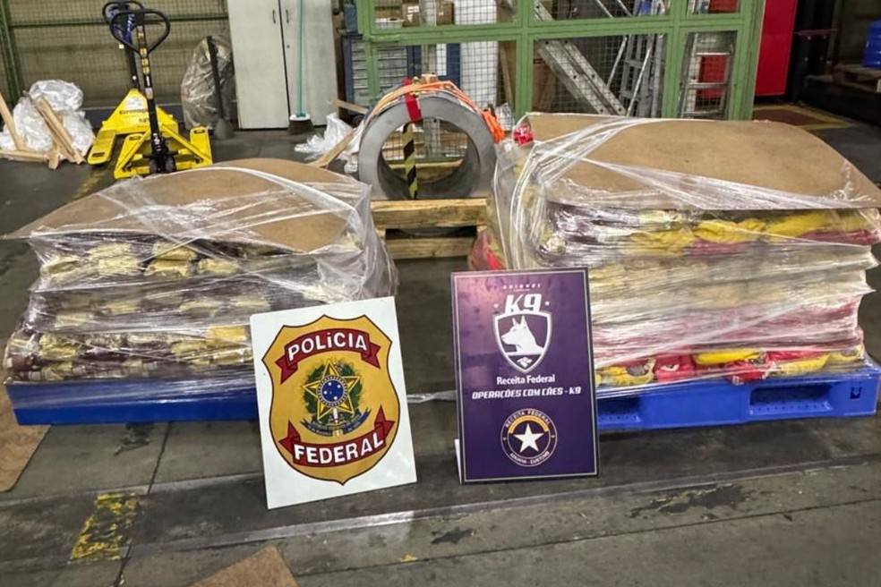 PF e Receita Federal apreenderam 570 kg de cocaína escondidos em uma carga de café que seria exportado de Viracopos, em Campinas (SP), para a Bélgica — Foto: Polícia Federal