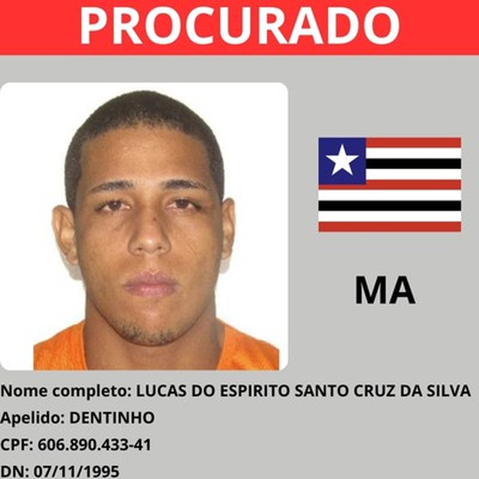Lucas do Espírito Santo Cruz da Silva faz parte da 'Lista Vermelha' como um dos criminosos mais procurados do país — Foto: Reprodução/Ministério da Justiça e Segurança Pública