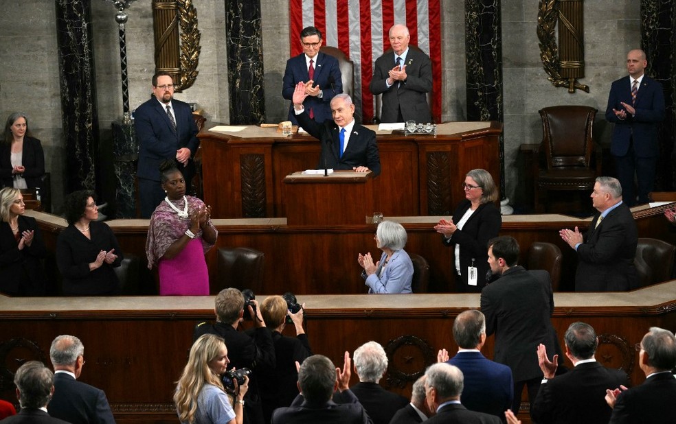 Netanyahu discursa no Congresso americano — Foto: Drew Angerer/AFP