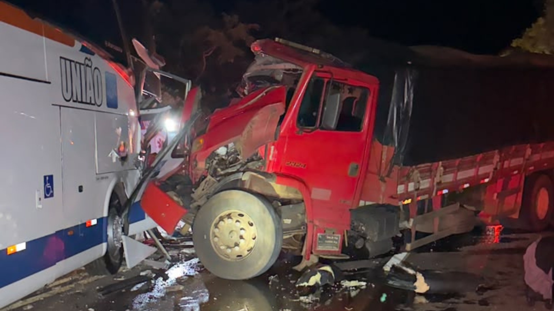Nove pessoas ficam feridas em acidente entre ônibus e caminhão na BR-365, em MG