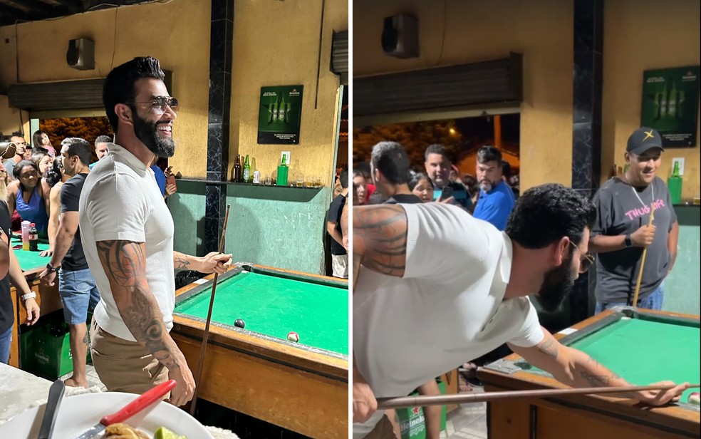Gusttavo Lima surpreende clientes de bar ao parar para jogar sinuca; vídeo, Goiás