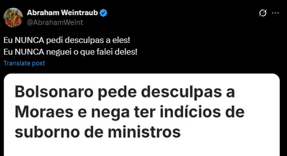 Ex-ministro de Bolsonaro comenta trechos de depoimento ao STF — Foto: Reproduo