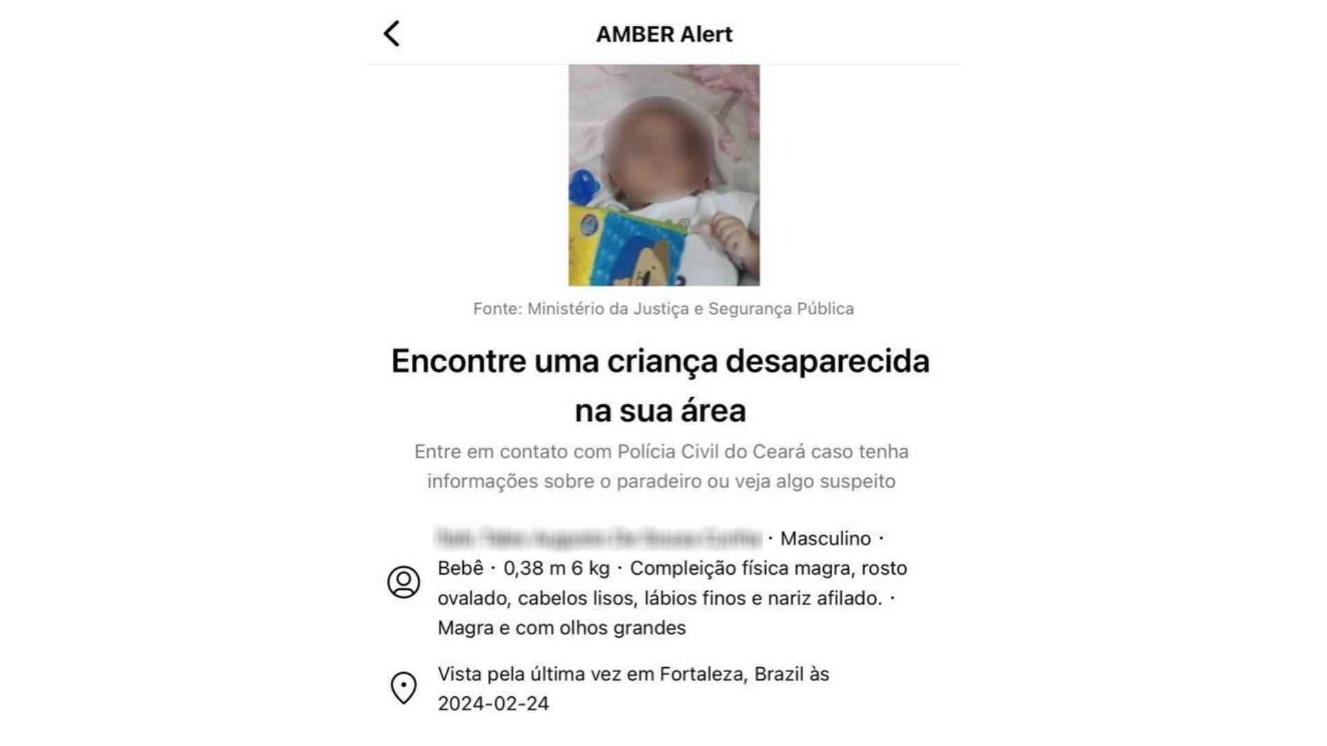 Bebê sequestrado em Fortaleza é encontrado com ajuda de ferramenta das redes sociais, e suspeita é presa