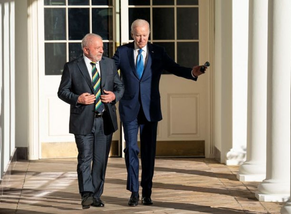 Lula e Biden em encontro na Casa Branca, em fevereiro de 2023 — Foto: REUTERS