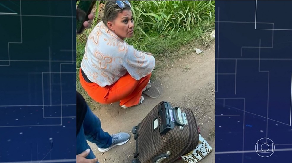Jordélia Barbosa no momento em que foi presa — Foto: Reprodução/TV Globo
