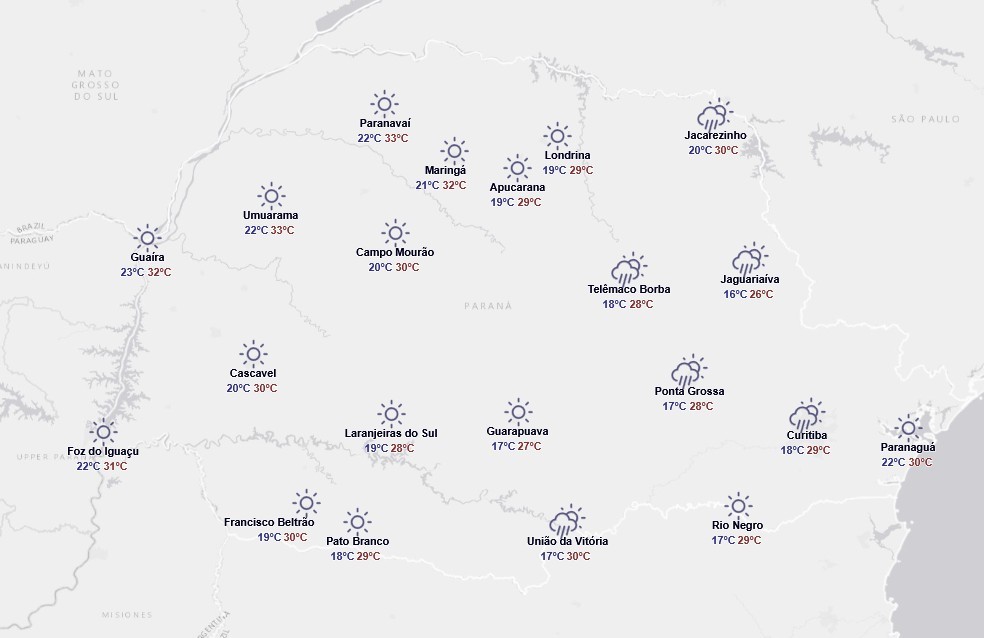 Previsão para quinta-feira, 8 de janeiro — Foto: Reprodução/Simepar